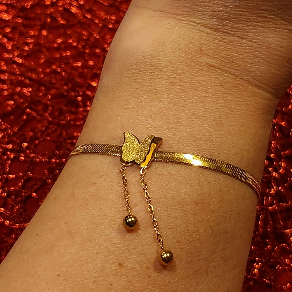 Tennis chain Bracelet Charm, Butterfly Stainless steel.New Fashion design.Gold - Picture 3 of 6